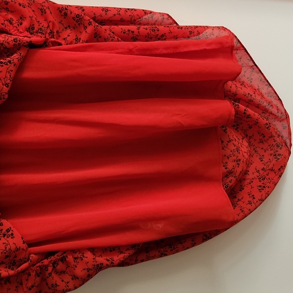 Zara Red and Black Floral Print Chiffon Dress - Picture 8 of 8